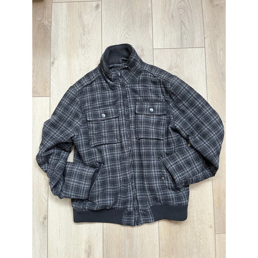 CUSTOM RAGS ROCK HARD MENS SZ SMALL HEAVY PLAID JACKET TOP MACYS Y2K VINTAGE